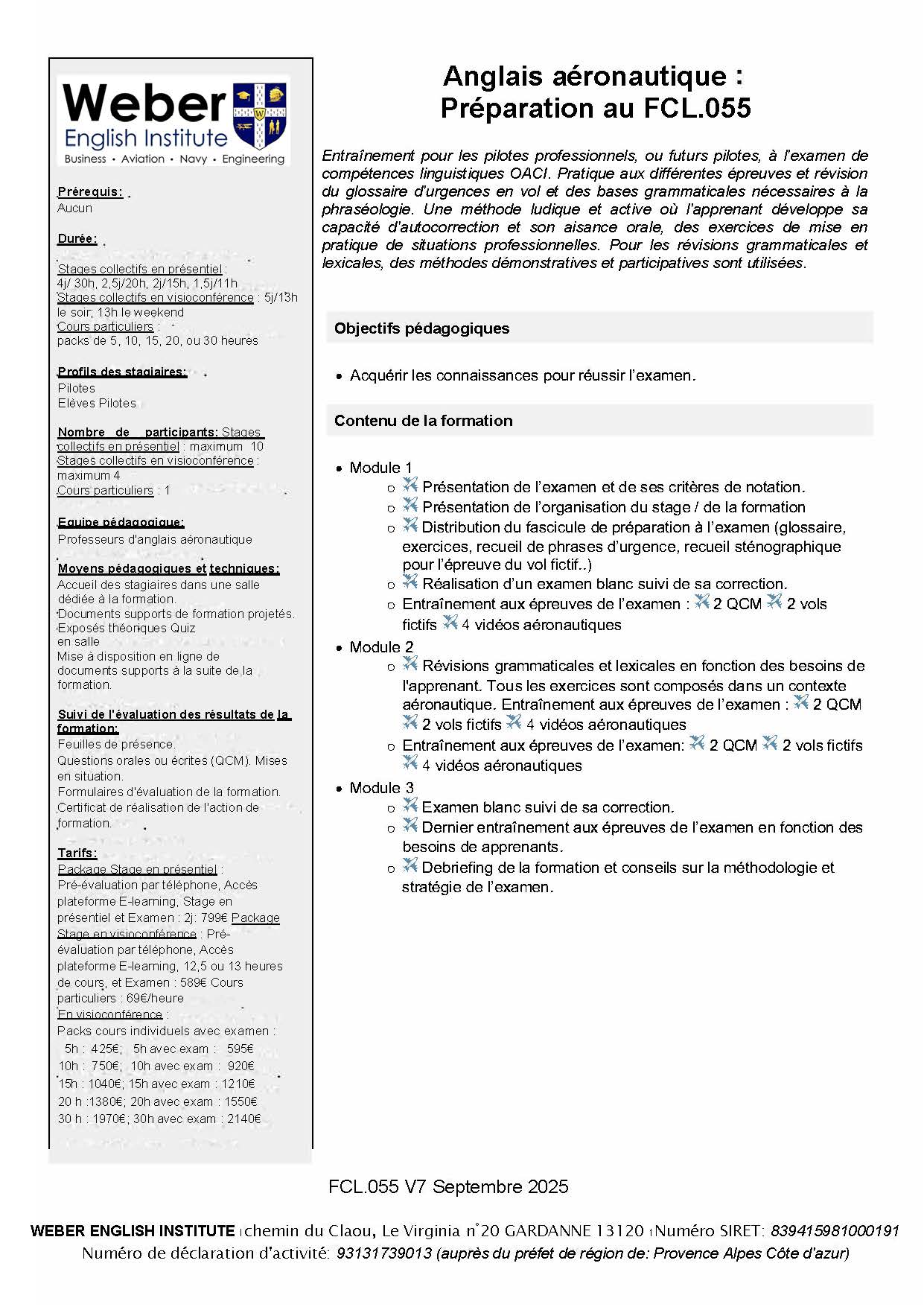 Préparation au FCL.055D